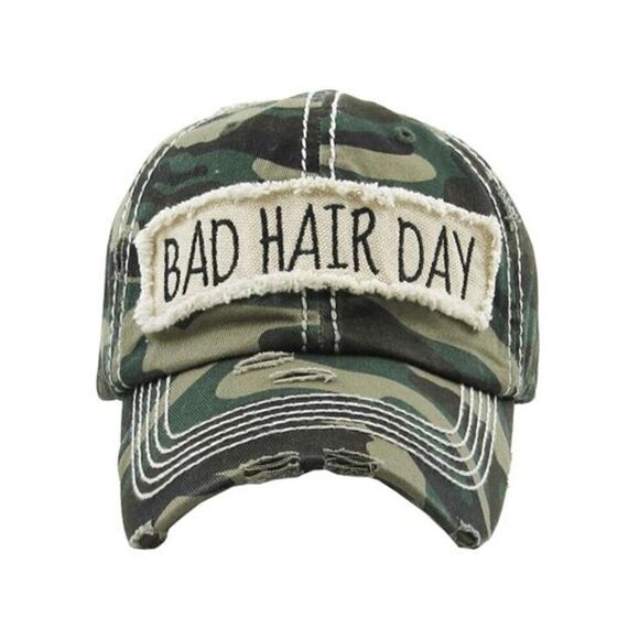 2/$30 Ladies Camo Bad Hair Day Women’s Baseball Cap - Picture 1 of 7